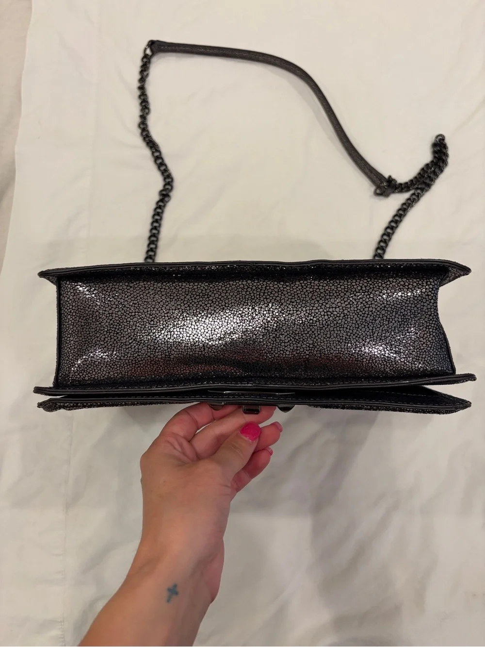NWOT Rebecca Minikoff Jumbo Love black metallic leather crossbody shoulder bag